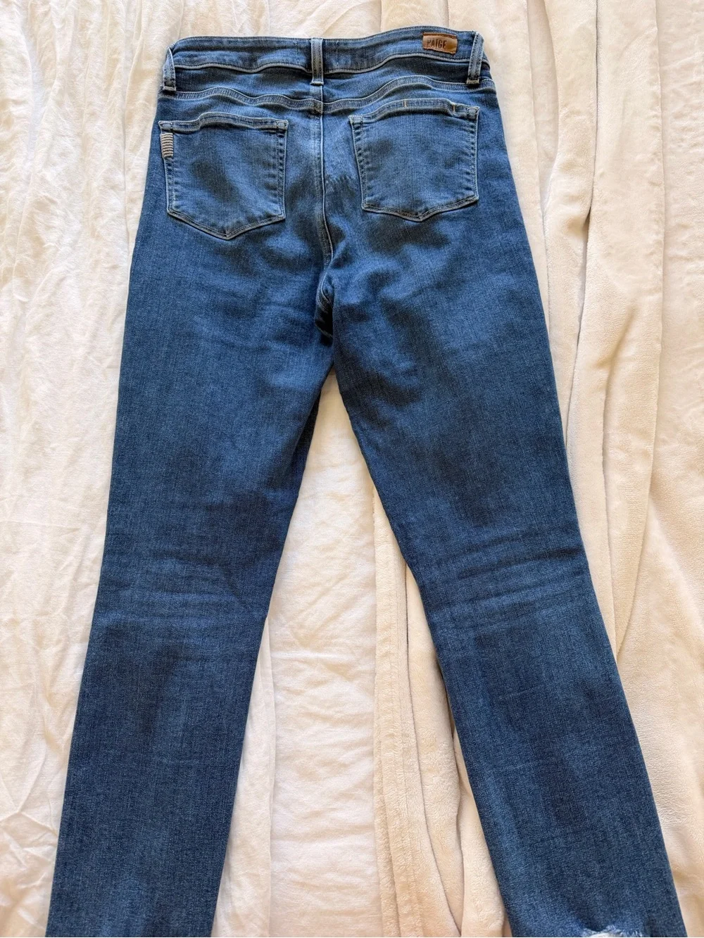 PAIGE Dark Blue Skinny Jeans with Raw Hem - Picture 5 of 9